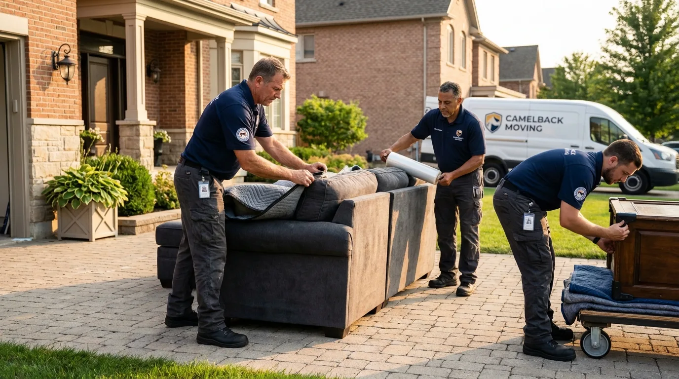 Large estate moving crew wrapping furniture in Lawrence, NY