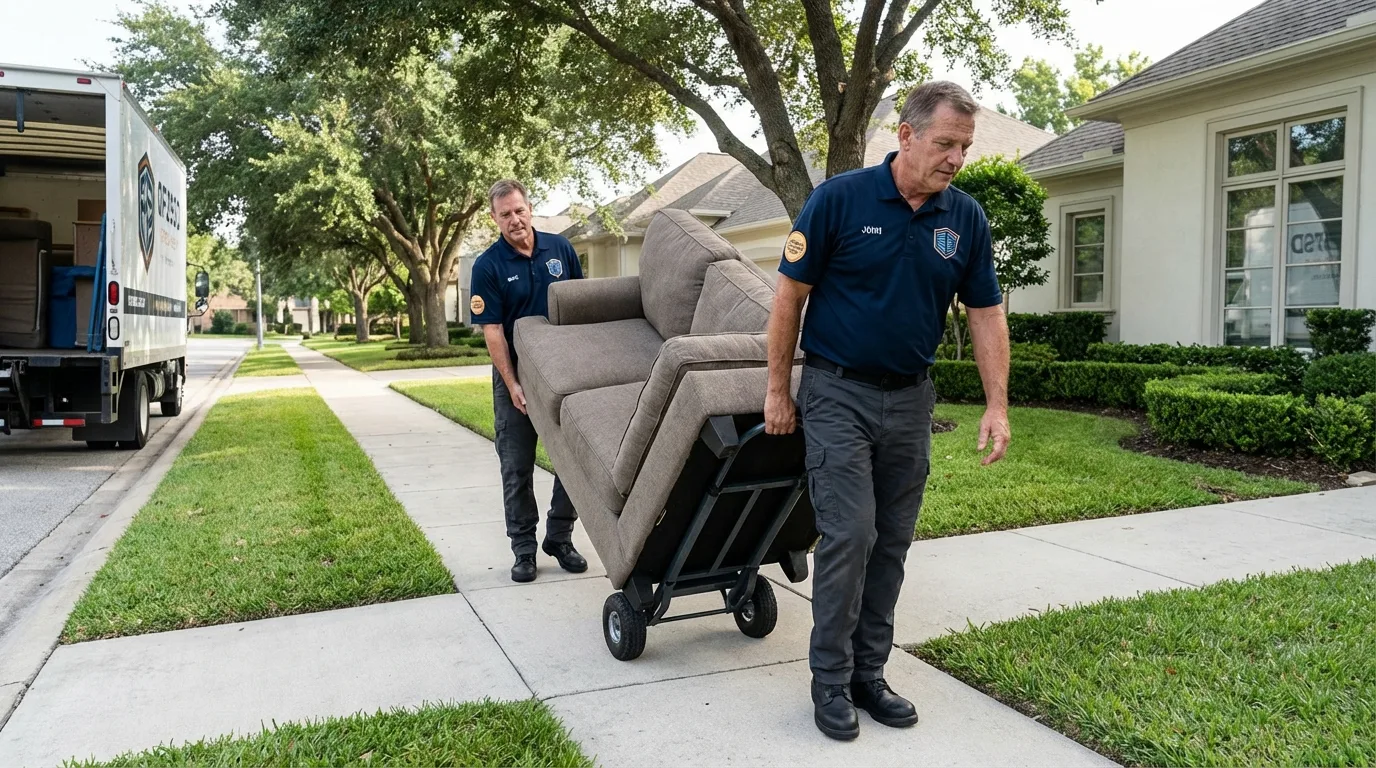 Local residential moving crew loading furniture in Lawrence, NY